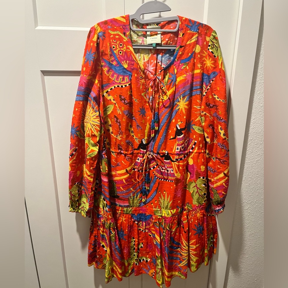 FARM Rio PRE-LOVED AUTHENTIC ‘MAGIC FOREST’TROPICAL LONG SLEEVES MINI DRESS